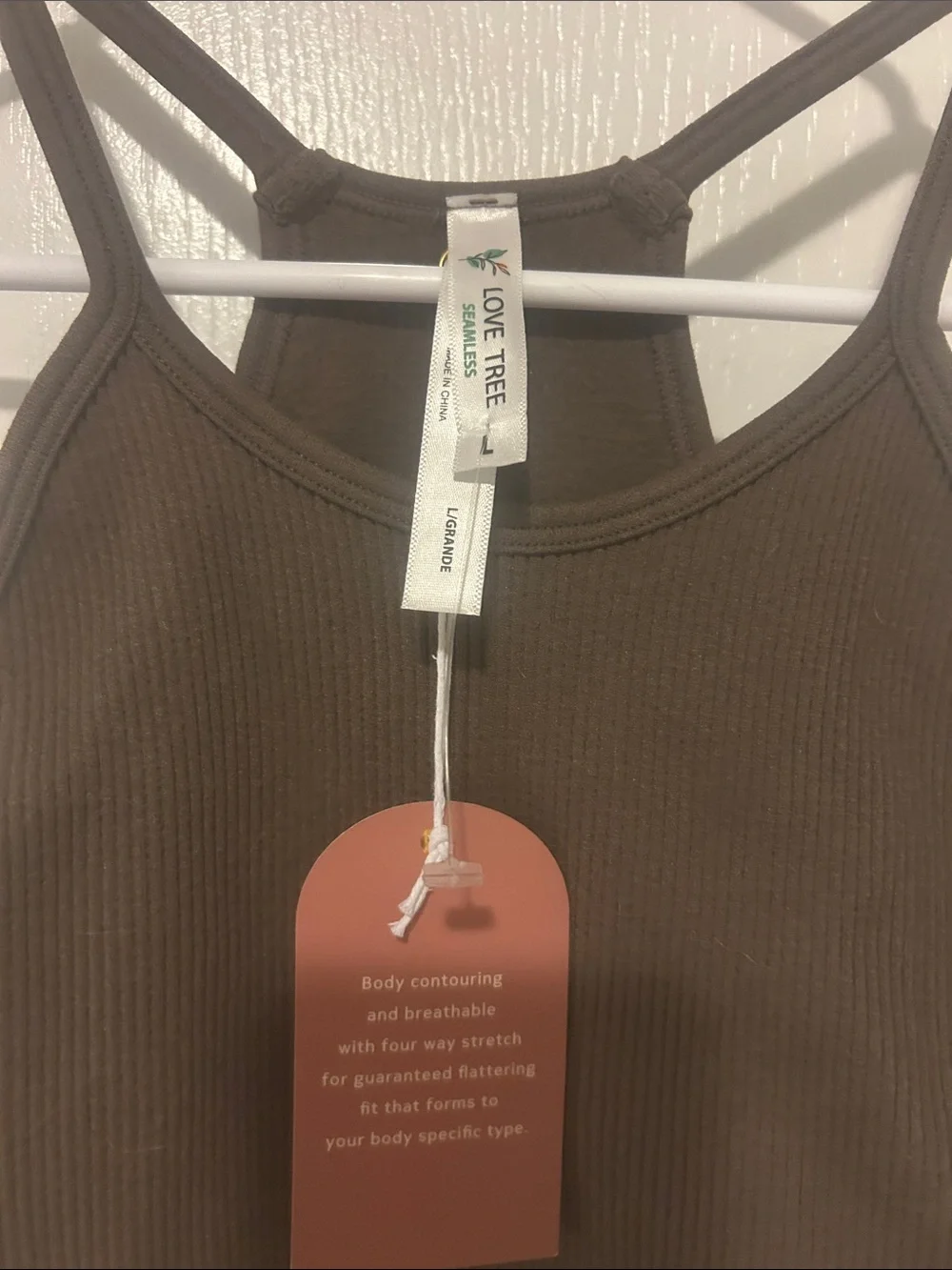 Love Tree Ribbed Racerback Crop Tank in Brown - Picture 2 of 3
